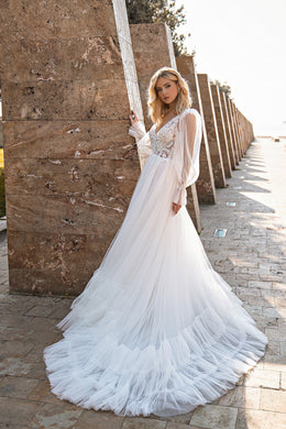A-Line Wedding Dress with Bishop Sleeves