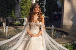 Elegant Wedding Dress with Sweetheart Neckline, Open Back, and Tulle Wing Detail