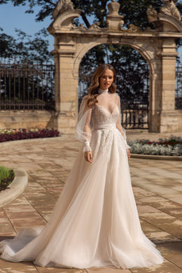 2 in 1 V-Neck Wedding Gown with Spaghetti Straps and Open Back