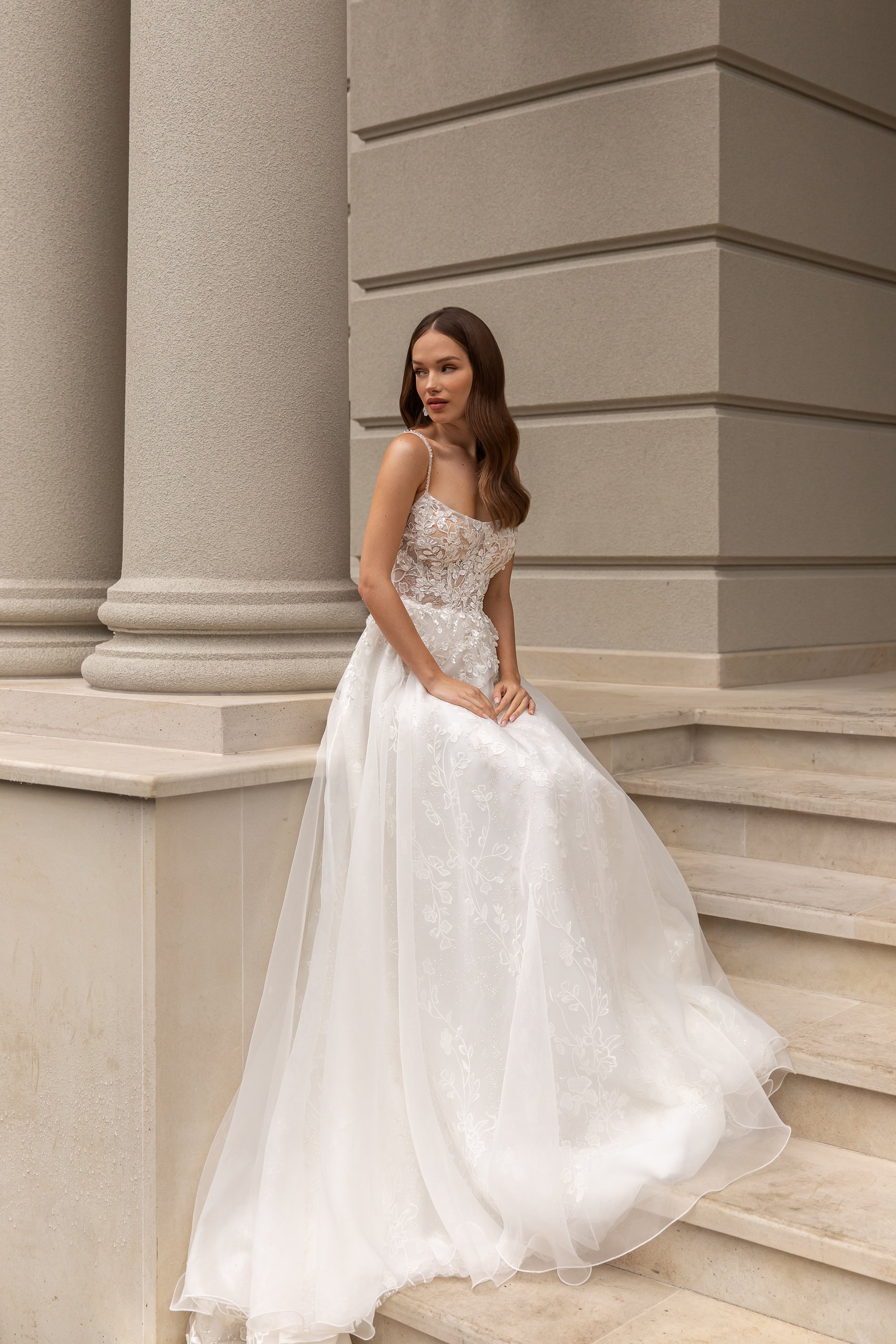 Spaghetti Straps Wedding Dress with Short Puffy Sleeves