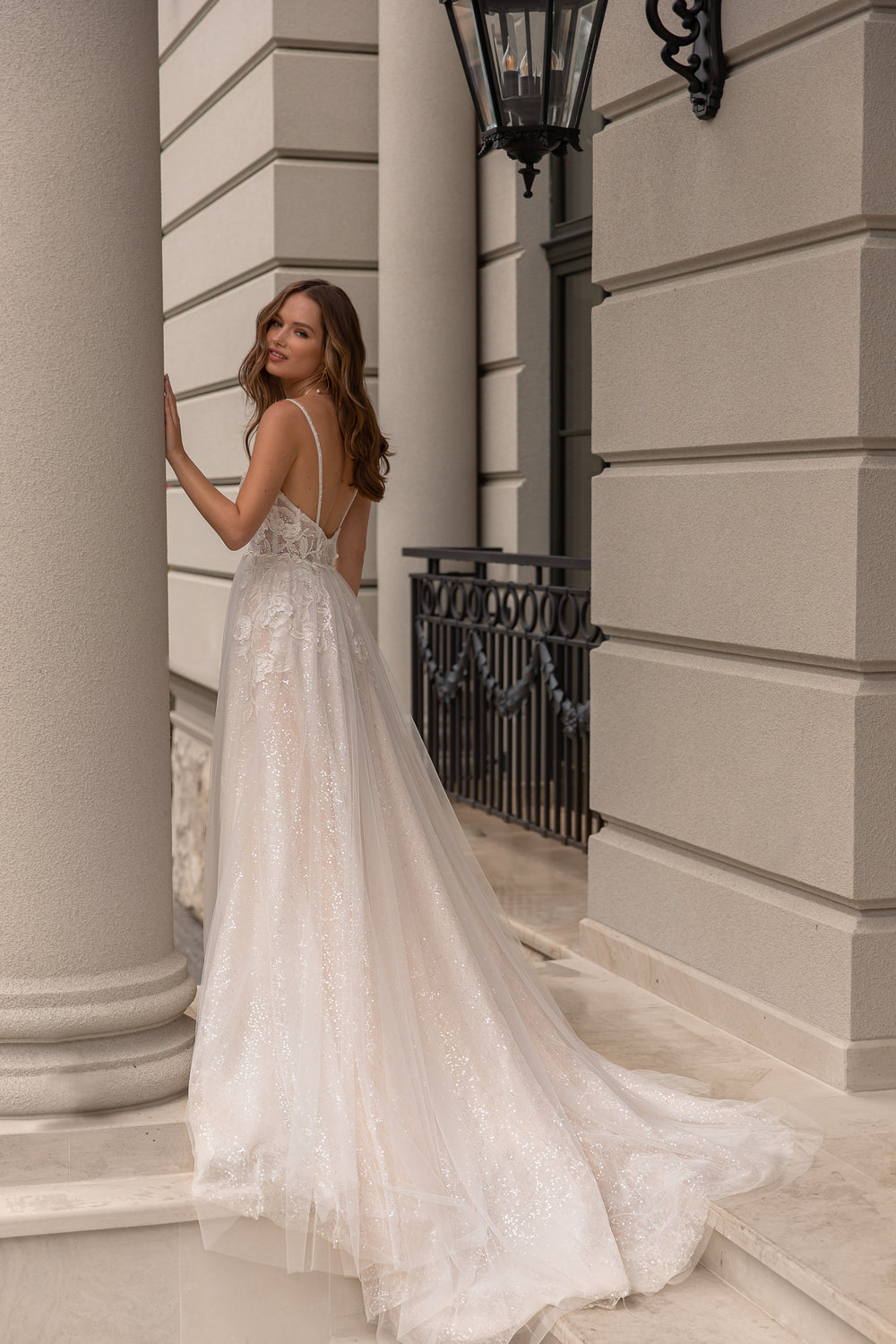 A-Line Bridal Gown Sweetheart with Tulle Sparkle, Spaghetti Straps, and Flower Lace