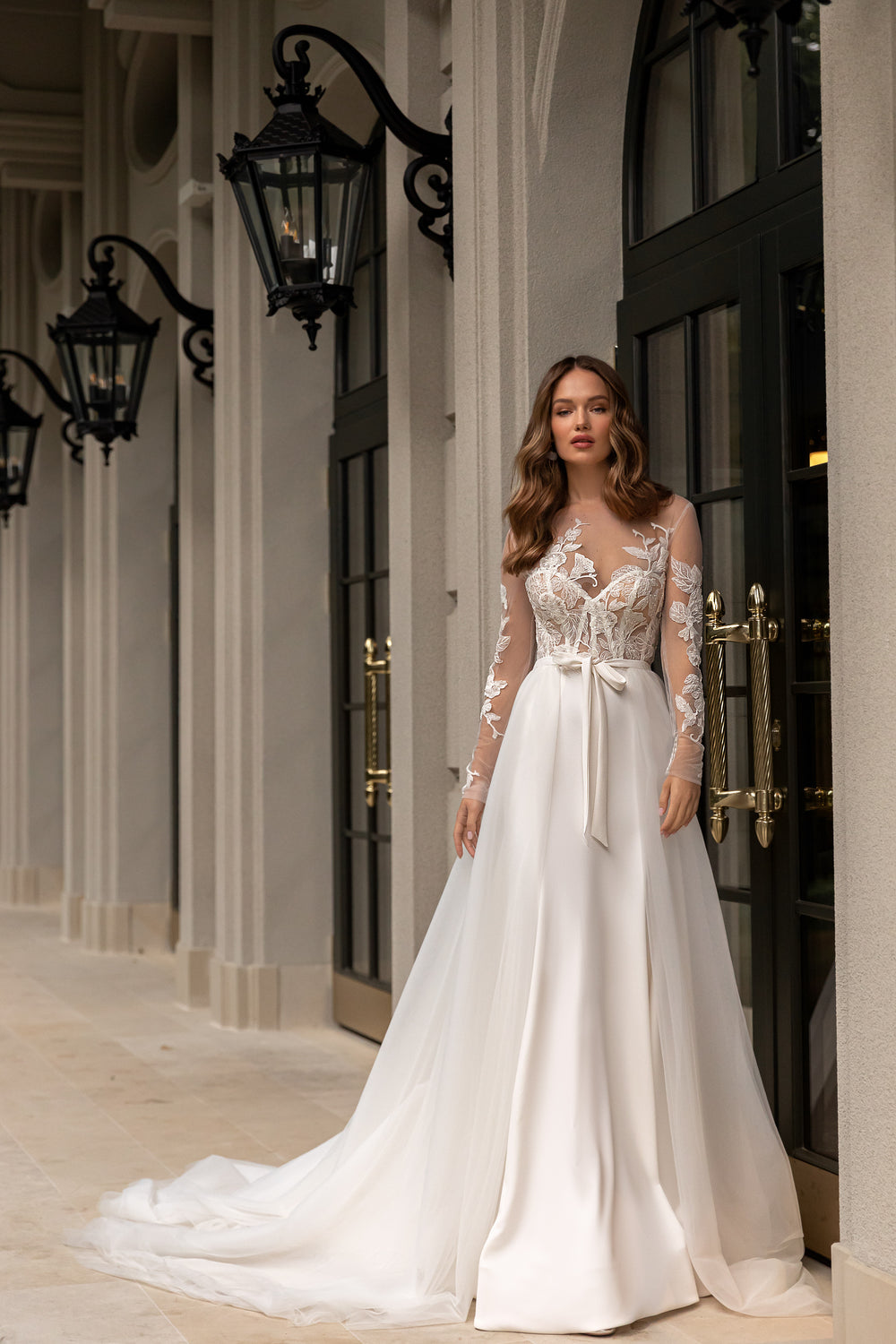 2-in-1 A-Line Fit and Flare Wedding Gown with Lace Top and Detachable Tulle Skirt